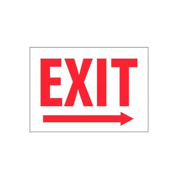 NMC Fire Sign, Exit With Right Arrow, 10in X 14in, White/Red